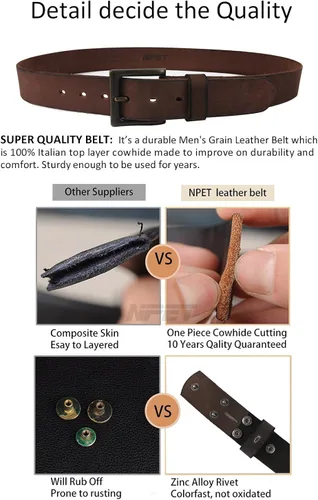 Vista 5 de NPET Mens Leather Belt Full Grain Vintage Distressed Style Snap on Strap 1 12" Wide