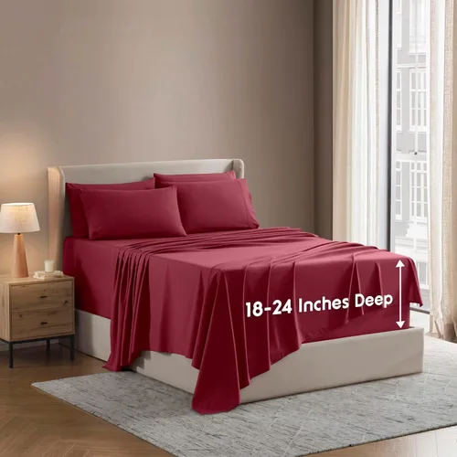 Vista 48 de Nestl - Juego de sábanas de bolsillo extraprofundo y de microfibra suave, 7 piezas, sábanas y fundas de almohada resistentes a la decoloración