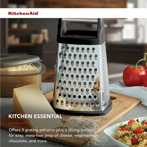 Vista 4 de KitchenAid Gourmet - Rallador de caja de acero inoxidable de 4 lados para rejilla fina, media y gruesa, contenedor de almacenamiento desmontable