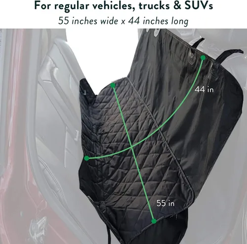 Vista 6 de Plush Paws Products - Funda impermeable antideslizante para asiento trasero para perro, compatible con vehículos sin reposacabezas, normal, Negro