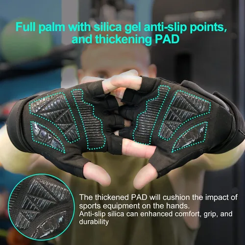Vista 3 de Guantes de entrenamiento para hombres y mujeres, guantes acolchados para levantamiento de pesas en el gimnasio con soporte para muñeca, protección