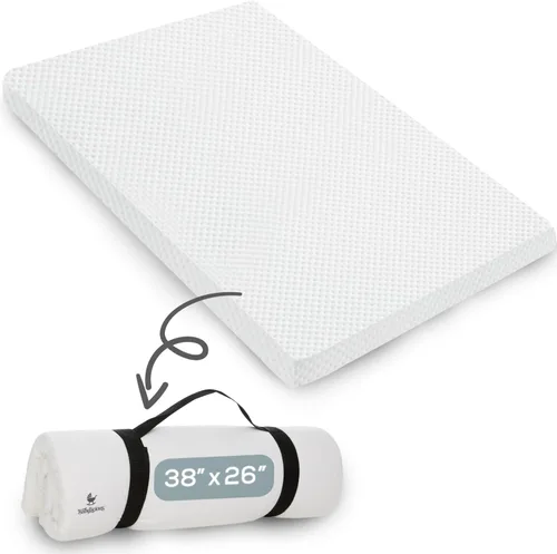 Vista 8 de Cubrecolchón impermeable para empacar y jugar, 38 x 26 pulgadas, estilo enrollable, espuma viscoelástica suave y transpirable, cubrecolchón