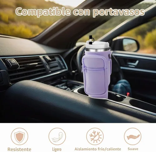 Vista 7 de AceTreker Bolsa de transporte para botella de agua con correa para vaso Stanley de 40/30 onzas, funda aislante de neopreno con bolsillo para 01-Crema