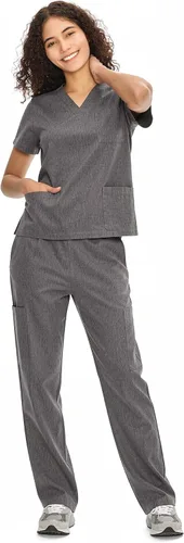 Vista 33 de COZYFIT Scrubs for Women Set - V-Neck & Straight Leg Pants with 9 Pockets Negro