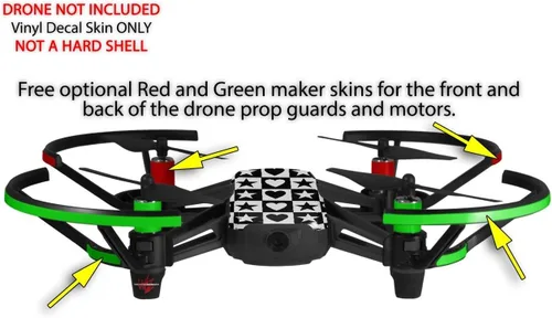 Vista 3 de Skin Wrap 2 Pack para DJI Ryze Tello Drone corazones y estrellas blanco y negro Drone No Incluidas
