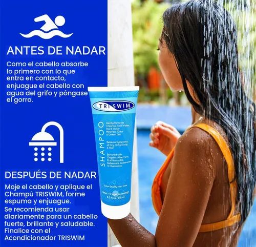 Vista 4 de TRISWIM Champú de eliminación de cloro de 8.5 onzas líquidas Elimina suavemente el cloro, el agua salada y la acumulación de agua dura Alivia