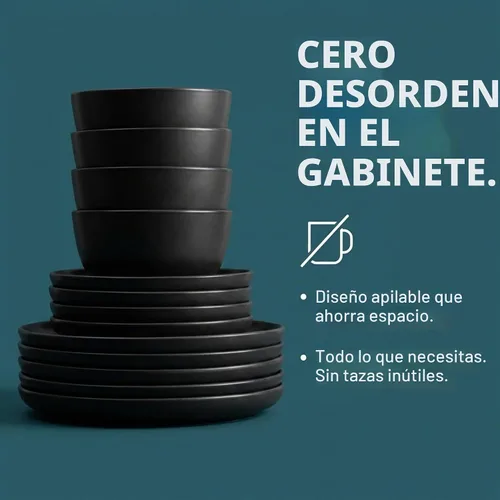 Vista 4 de Juego de vajilla de cerámica, juegos de platos y cuencos, platos, servicio de 12 piezas para 4, negro mate
