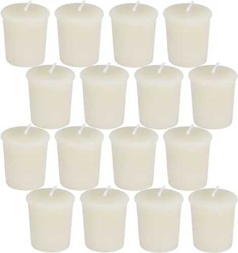 Vista 12 de 4 velas votivas de cera de abejas, blanco crema, quema de 12 horas, oración y conmemoración Tono crema suave, brillo de 12 horas, mejor en un