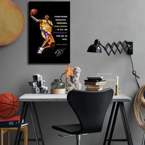 Vista 5 de TYPTEK Kobe Bryant - Lienzo inspirador de Mamba negra, póster motivacional con cita de jugador de baloncesto para decoración del hogar y la oficina