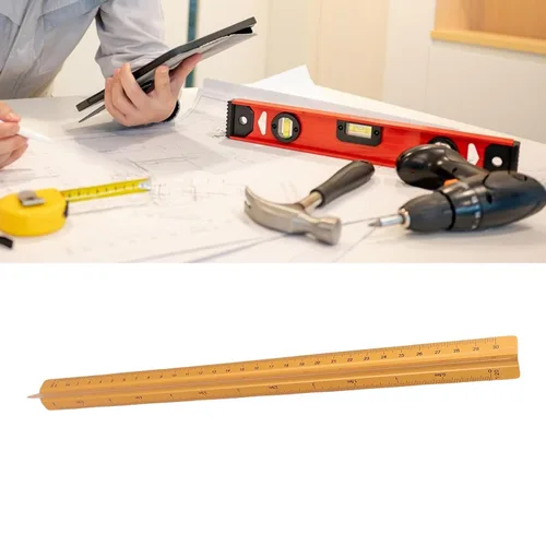 Vista 3 de Aluminum Architecture Ruler, Scale Engineer Drafting Tool with Triangular Body, Ideal for Engineer Mechanical Architect Drafter (Gold)