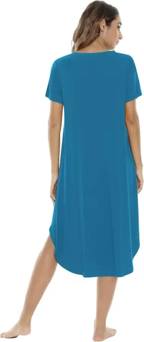 Vista 3 de NACHILA Camisones para mujer, viscosa hecha de bambú, cuello en V, manga corta, ropa de dormir fresca