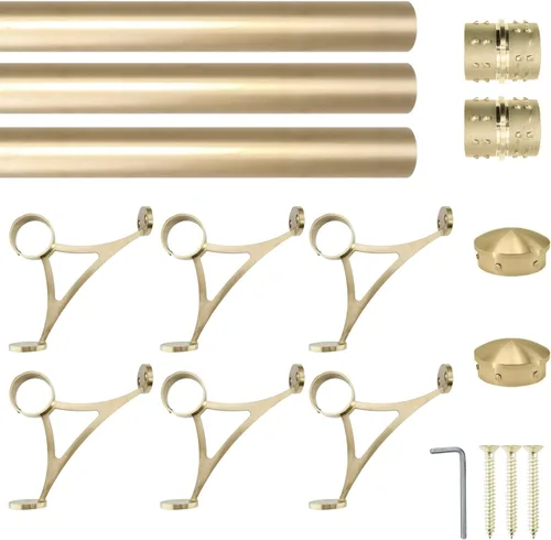 Vista 19 de Kit de riel de pie de montaje combinado, acabado dorado satinado, tubo de acero inoxidable de 2 pulgadas de diámetro exterior con conector interno