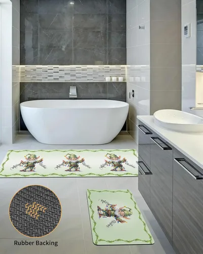 Vista 3 de Tapete de baño de gnomos verdes para bañera, tapete antideslizante de secado rápido y absorbente, tierra de diatomeas, fregadero, dormitorio