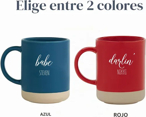 Vista 4 de Let's Make Memories Juego de 2 tazas de gres personalizadas, para el día de San Valentín, para parejas, para bodas, aniversarios, color azul, diseño