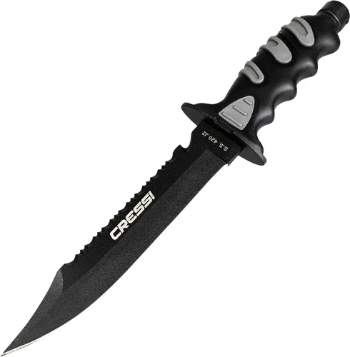Vista 2 de Cressi Cuchillo grande grande con funda – Revestimiento negro templado AISI 420 Hoja de acero inoxidable japonés – Gigante: Diseñado en Italia