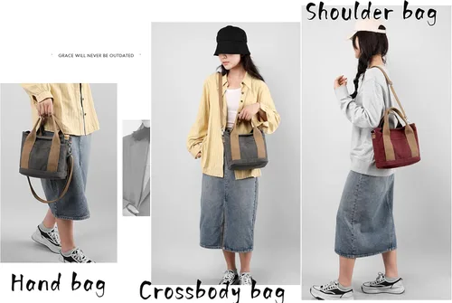 Vista 6 de Bolso pequeño con estilo, mini bolso de hombro de lona, bolso de mensajero para mujer, con cremallera, organizador con bolsillos