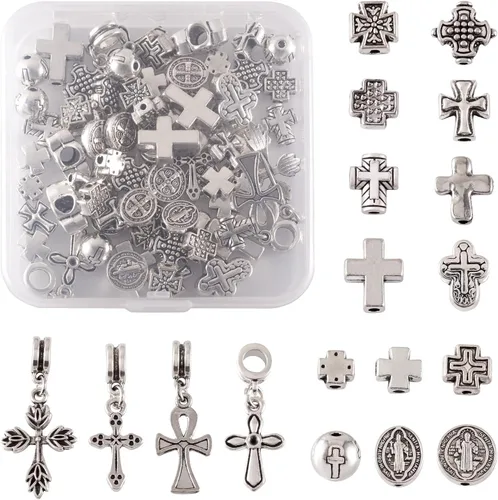 Vista 28 de Craftdady 600 cuentas espaciadoras tibetanas de 10 estilos, colores mezclados, aleación de metal, dijes para pulseras, collares, suministros