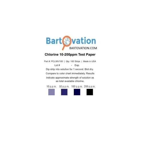 Vista 3 de Bartovation 100 tiras de papel para prueba de cloro, evaluación de la potencia desinfectante, 10 - 200 ppm Sani Tiras reactivas, servicio