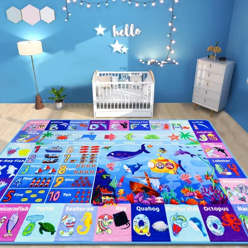 Vista 13 de ABC Alfombra para Niños para Sala de Juegos 59"×39.4" Tapete de Juego para Bebé Alfombra del Alfabeto Alfombra de Animales Números Formas Alfombra