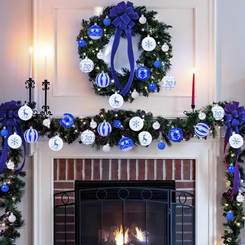 Vista 5 de 48 adornos de bolas de Navidad azul real y plateado para decoración de árbol de Navidad/Hanukkah judío – 10 estilos de adornos de bolas de Navidad