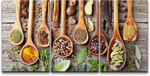 Vista 138 de wall26 Lienzo enmarcado para pared, juego de arte de hierbas, verduras y condimentos en madera, alimentos, fotografía cultural, realismo, paisaje