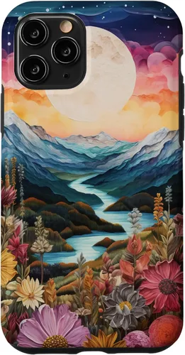 Vista 29 de Boho Chic Floral Moon Mountain Landscape Cute Pastel Design Case for iPhone 17