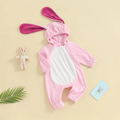 Vista 3 de Amnnchya Traje de Pascua para niña y niño, de manga larga, con orejas de conejo, con capucha, disfraz de conejo de Pascua
