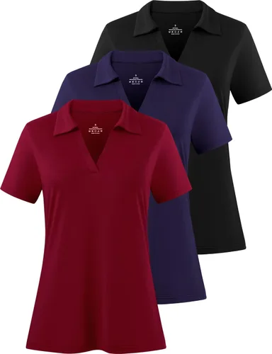 Vista 10 de Camisas polo con cuello en V para mujer, manga corta, cuello de golf Negro/Blanco/Gris