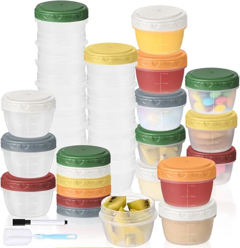 Vista 8 de Yomarket 6 piezas 2 oz Recipiente de aderezo de ensalada, recipientes de condimentos reutilizables con tapas a prueba de fugas, pequeños recipientes