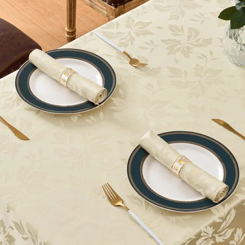 Vista 6 de Romanstile Mantel rectangular de jacquard de primavera, impermeable, diseño floral de damasco, manteles decorativos de tela pesada para cenas