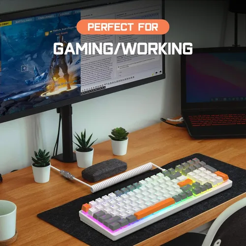 Vista 9 de ZIYOU LANG K3 Teclado mecánico con cable para juegos, interruptor rojo lineal con retroiluminación LED arcoíris, 100 teclas antirfantasma
