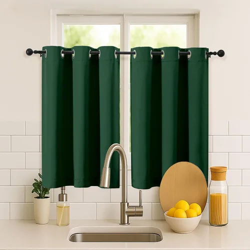 Vista 128 de Simplebrand Juego de 2 paneles de cenefa aguamarina para ventana de cocina de 14 pulgadas de largo, cortinas de oscurecimiento de habitación