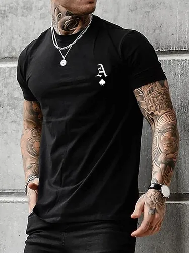 Vista 5 de SOLY HUX Camiseta casual de manga corta con estampado de naipes para hombre