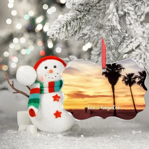 Vista 3 de Los Ángeles Beach California, Estados Unidos, decoración de árbol de Navidad, recuerdo de ciudad de campo, recuerdos de Navidad personalizados