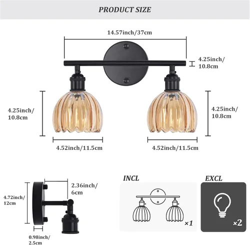 Vista 230 de Shenmoyl Lámparas de baño, lámpara de pared de 2 luces para tocador sobre espejo con pantalla de vidrio tulipán blanco para dormitorio, sala