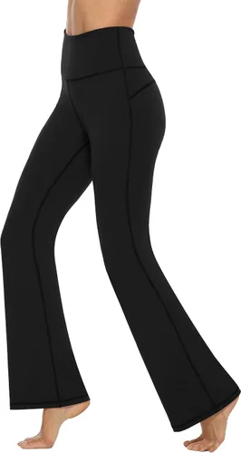 Vista 4 de AFITNE - Pantalones de yoga con corte de bota con bolsillos para mujer, de talle alto, pantalones de yoga para entrenamiento con control de abdomen