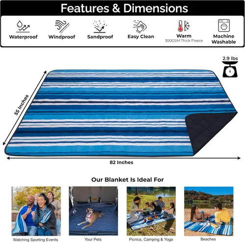 Vista 2 de BRAWNTIDE Manta grande impermeable para exteriores, forro polar extragrueso, cálida, resistente al viento, a prueba de arena, acolchada, 82 x 55