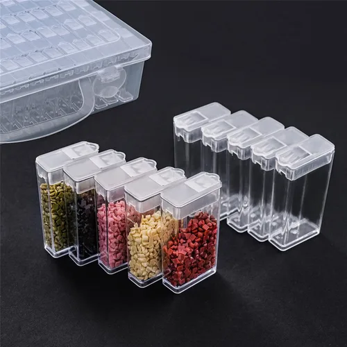 Vista 5 de Huacan Contenedores de Almacenamiento para Pintura de Diamantes, Accesorios para Pintura de Diamantes, Caja de Almacenamiento de 64 Rejillas
