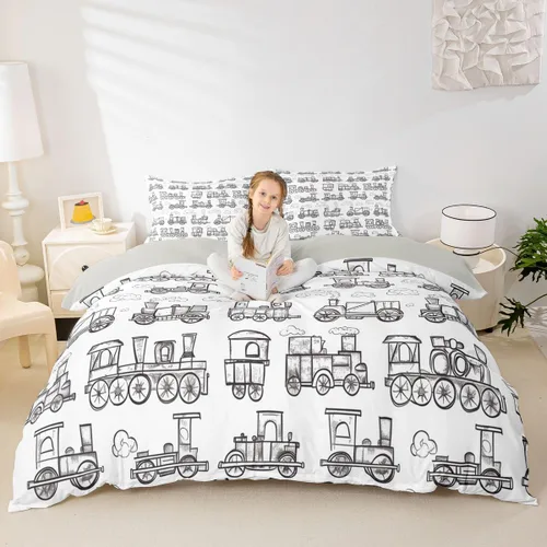 Vista 36 de Feelyou Race Car Duvet Cover Twin Size Boys Girls Speed Sports Car Bedding Set Breathable Soft Racing Comforter Cover 2Pcs Black White Checked Azure