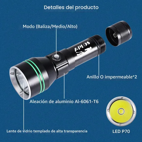 Vista 5 de APLOS AP50 Linterna de Buceo, Antorcha de Buceo 5000 Lúmenes Super Brillante, IPX8 Impermeable para Buceo Nocturno Bajo el Agua, Luz Sumergible