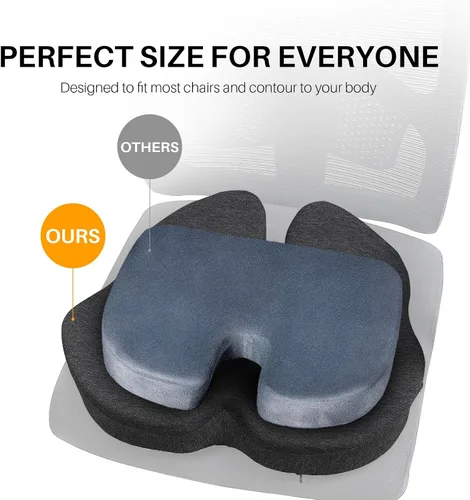 Vista 2 de Cojín de asiento de espuma viscoelástica extragrande para silla de oficina, para soporte de espalda, alivio de la ciática y el coxis, almohada