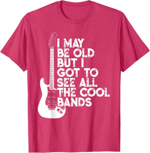 Vista 24 de Camiseta con texto en inglés "I May Be Old But I Got to See All The Cool Bands" Negro