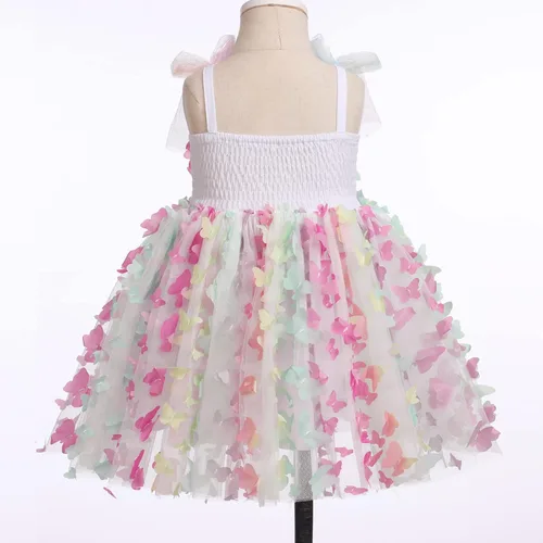Vista 4 de ODASDO Vestido de fiesta de cumpleaños para niñas pequeñas, con lazo, tirantes delgados, tutú de tul, vestido de princesa, concurso de fiesta