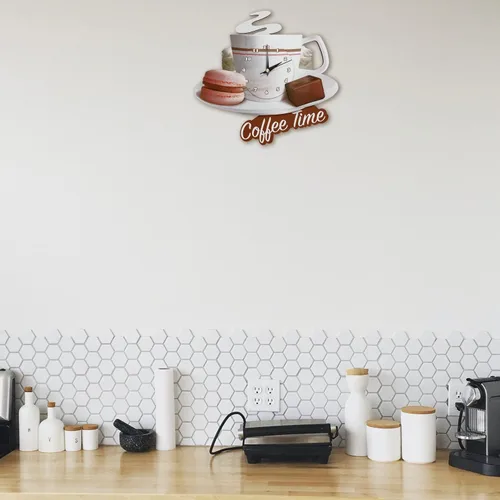 Vista 5 de Reloj de pared oscilante para taza de café, reloj decorativo de madera 3D para cocina, decoración de pared de café
