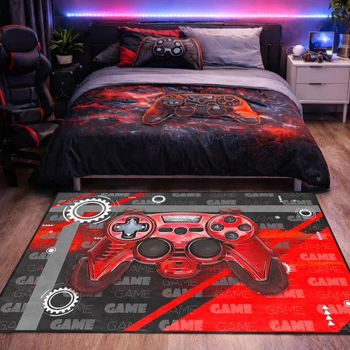 Vista 5 de Alfombra de suelo con estampado de videojuegos 3D para niños, alfombra pequeña roja para dormitorio, tapete de piso para habitación de niños