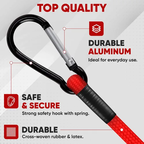 Vista 2 de FORTEM Surtido de cuerdas elásticas con mosquetón, paquete múltiple de 32 cuerdas elásticas, incluye cuerdas elásticas de 18", 24", 30", 36", 48