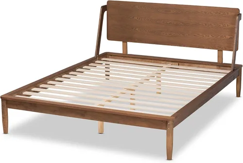 Vista 5 de Baxton Studio Sadler Mid-Century - Cama de plataforma moderna de madera con acabado marrón nogal ceniza