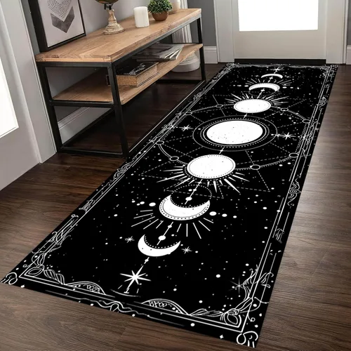 Vista 13 de Alfombra de pasillo de serpiente, 1.3 x 7 pies, diseño gótico, sol, estrellado, morado, floral, blanco y negro, alfombra bohemia, suave, resistente