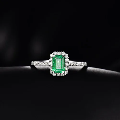 Vista 8 de Lanmi Anillo solitario de compromiso de oro blanco de 14 quilates, con esmeralda verde natural, diamantes para mujer, promoción, Oro blanco de 14