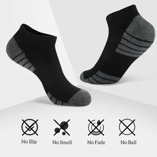 Vista 5 de Heatuff Paquete de 10 calcetines tobilleros de corte bajo para hombre con cojín, calcetines deportivos transpirables y casuales.